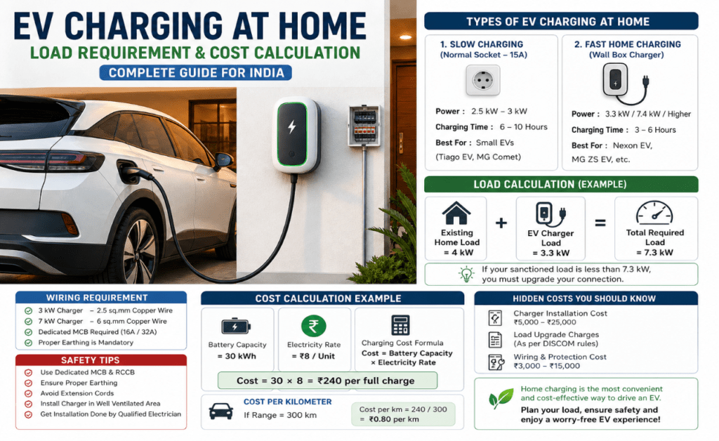 EV Charging at Home – Load Requirement & Cost Calculation